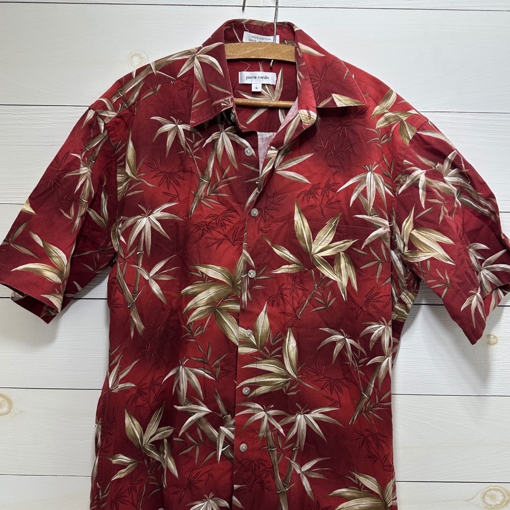 Pierre Cardin Button Down Shirt Mens Sm Vintage Bamboo Tropical Cotton Excellent